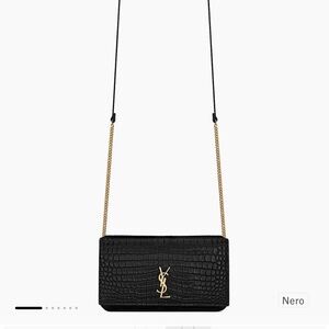 Cassandre Phone Holder with Strap in Shiny Crocodile-Embossed Leather